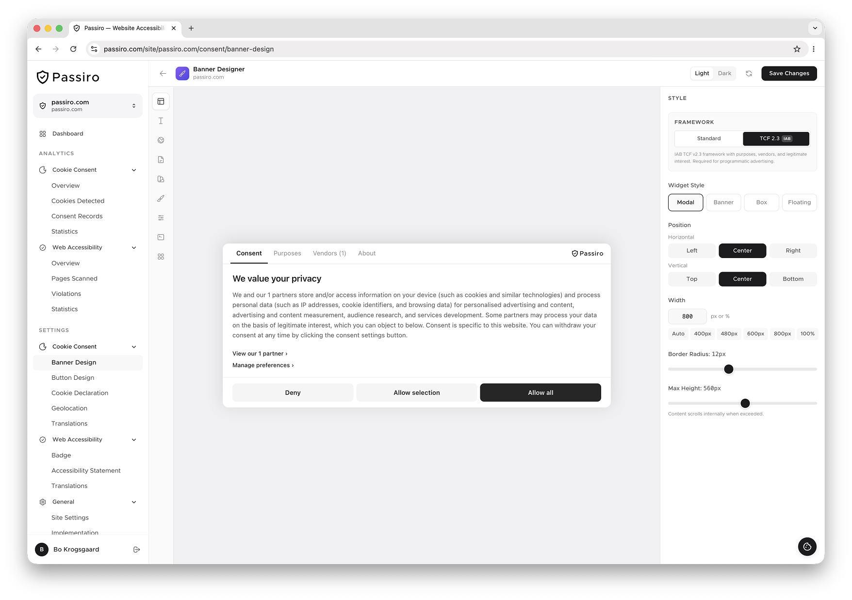 Passiro platform dashboard