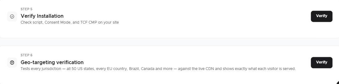 Verify Installation and Geo-targeting verification controls, without test results.